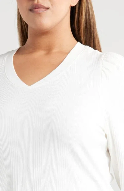 Wit & Wisdom Puff Shoulder Rib Top In White
