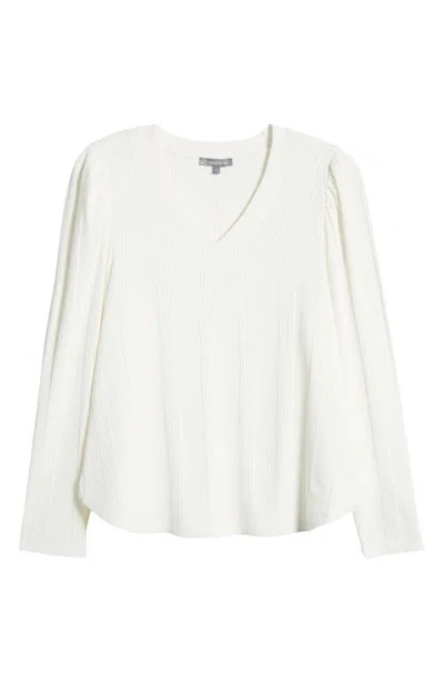 Wit & Wisdom Puff Shoulder Rib Top In White
