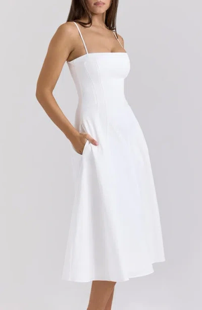 House Of Cb Dolly Seamed Stretch Cotton Twill Midi Sundress In Cloud Dancer