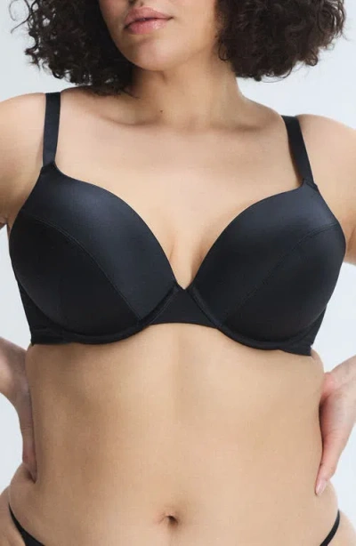 Savage X Fenty Slipp Satin Push-up Plunge Bra In Black Caviar