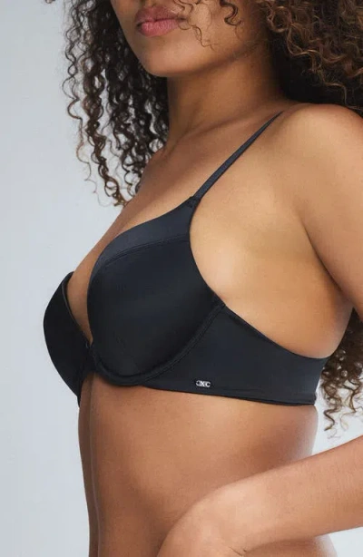 Savage X Fenty Slipp Satin Push-up Plunge Bra In Black Caviar