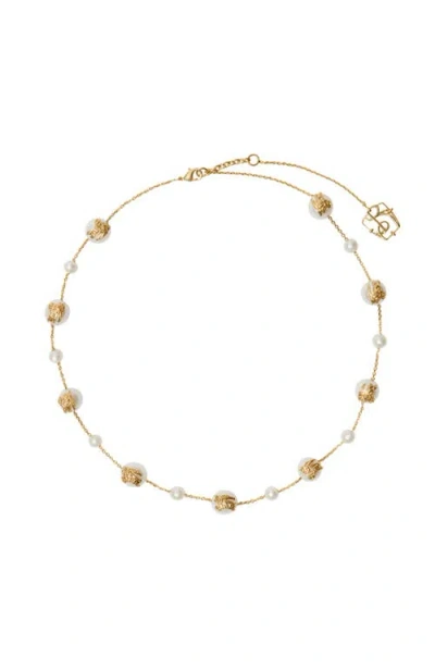 Burberry Charm Pearls Bracelet In Gold/pearl