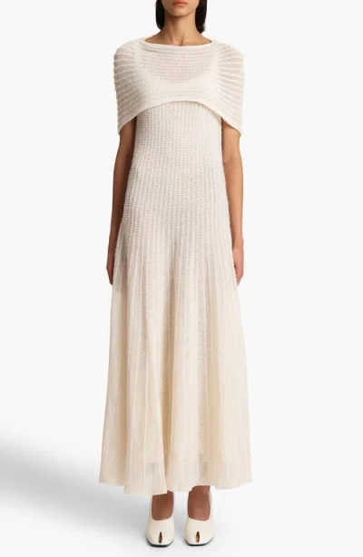 Khaite Thora Pointelle Maxi Sweater Dress With Removable Capelet In Glaze