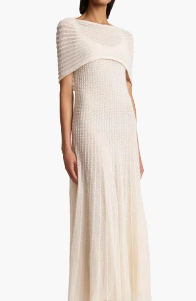 Khaite Thora Pointelle Maxi Sweater Dress With Removable Capelet In Glaze