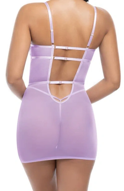 Oh La La Cheri Lavender Underwire Chemise & G-string Set In Graphic Garden 041/lavendula