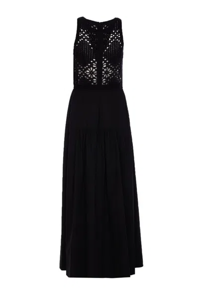 Twinset Crochet-panelled Maxi Dress In Black