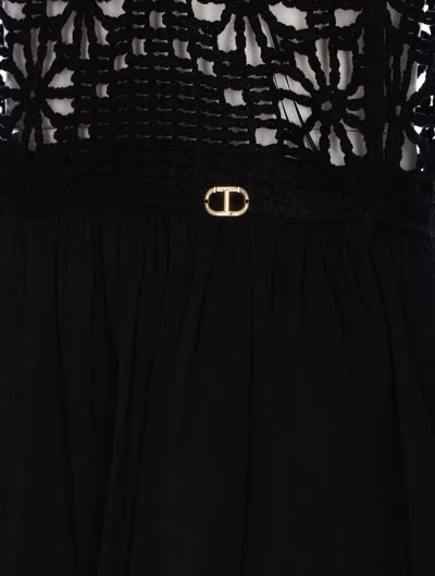 Twinset Crochet-panelled Maxi Dress In Black