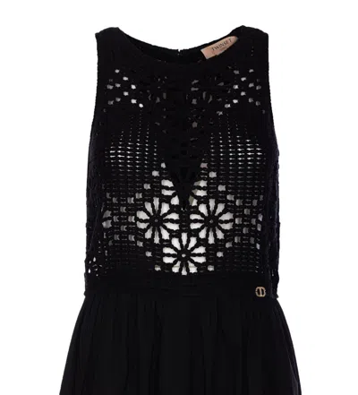 Twinset Crochet-panelled Maxi Dress In Black