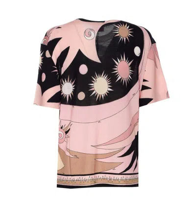 Pucci Crew Neck Graphic Print Relaxed Fit Top In Pink