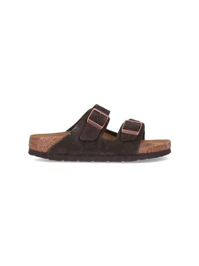 Birkenstock Brown Slip-on Sandals With Engraved Logo In Leather And Cork Man In Brown