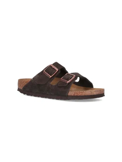 Birkenstock Brown Slip-on Sandals With Engraved Logo In Leather And Cork Man In Brown