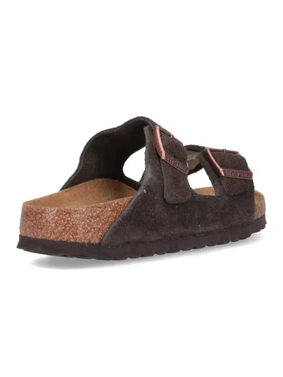 Birkenstock Brown Slip-on Sandals With Engraved Logo In Leather And Cork Man In Brown