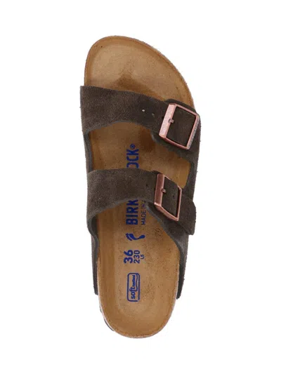 Birkenstock Brown Slip-on Sandals With Engraved Logo In Leather And Cork Man In Brown