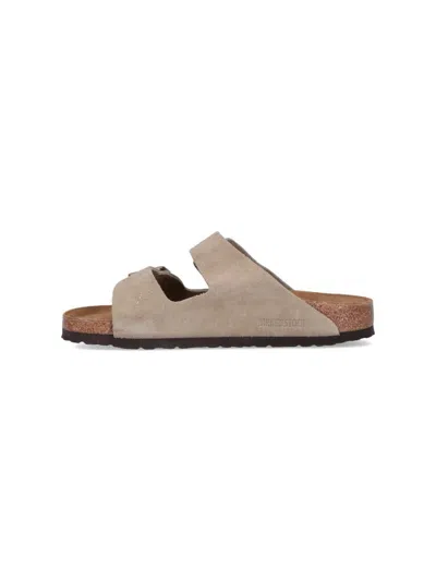 Birkenstock Arizona Slippers In Grey Suede In Beige