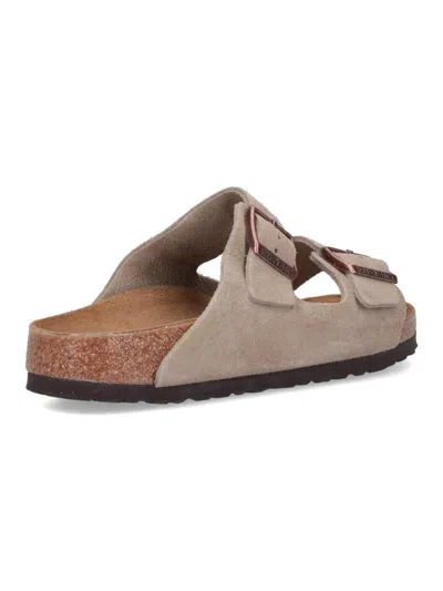 Birkenstock Arizona Slippers In Grey Suede In Beige