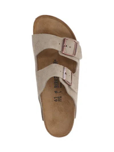 Birkenstock Arizona Slippers In Grey Suede In Beige
