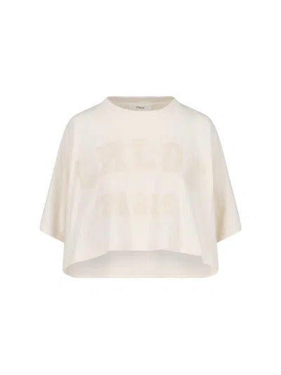Chloé Biologic Cotton T-shirt With Frontal Logo Patch In White