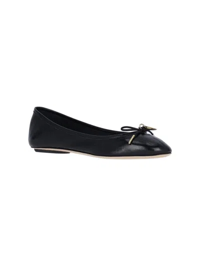 Chloé Bow Detail Round Toe Flat Sole Ballerina Shoes In Black
