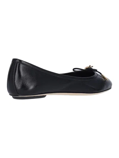 Chloé Bow Detail Round Toe Flat Sole Ballerina Shoes In Black