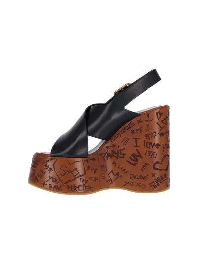 Chloé Maxime Leather Slingback Platform Wedge Sandals In Black