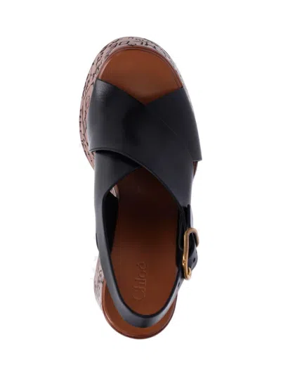 Chloé Maxime Leather Slingback Platform Wedge Sandals In Black