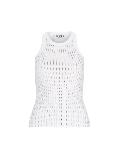 Attico Womens White Crystal-embellished Ribbed Cotton Tank Top In White