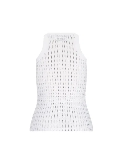 Attico Womens White Crystal-embellished Ribbed Cotton Tank Top In White