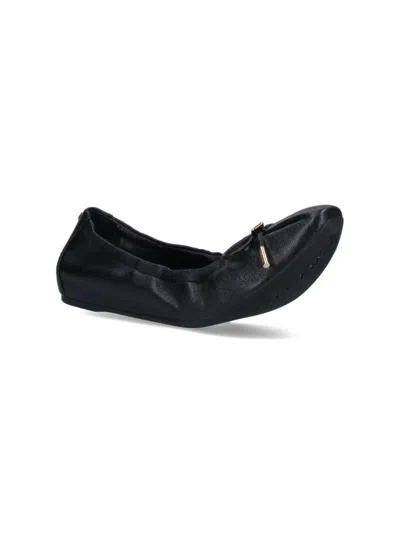 Ferragamo Elasticated Nappa Leather Ballet Flats In Black