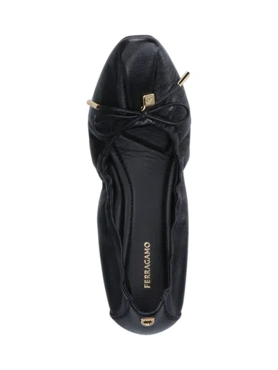 Ferragamo Elasticated Nappa Leather Ballet Flats In Black