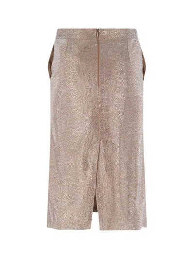 Giuseppe Di Morabito Metallic Finish Skirt With Back Slit And Side Pockets In Beige