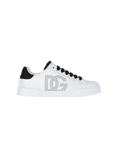 Dolce & Gabbana White And Black Leather Sneakers In White