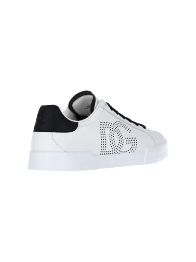 Dolce & Gabbana White And Black Leather Sneakers In White