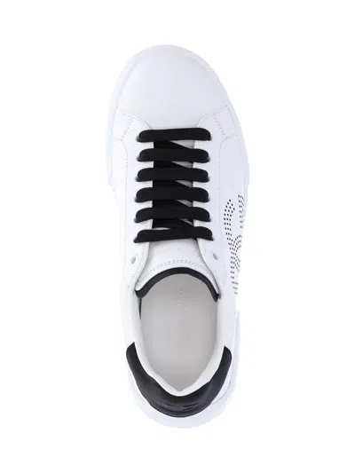 Dolce & Gabbana White And Black Leather Sneakers In White