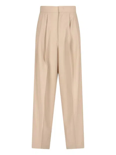 Sa Su Phi High-waisted Wide-leg Trousers With Front Pleats In Beige