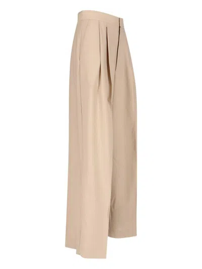 Sa Su Phi High-waisted Wide-leg Trousers With Front Pleats In Beige
