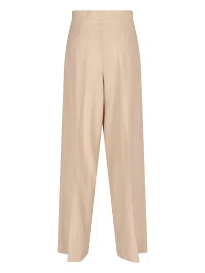 Sa Su Phi High-waisted Wide-leg Trousers With Front Pleats In Beige