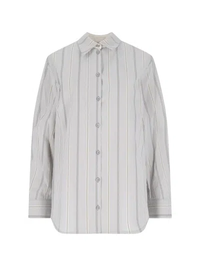 Low Classic Striped Collared Neck Long Sleeves Top In Grey