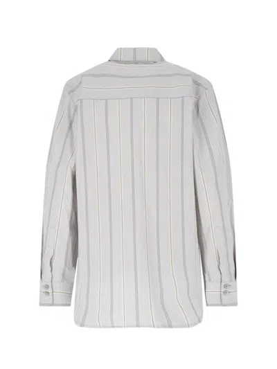 Low Classic Striped Collared Neck Long Sleeves Top In Grey