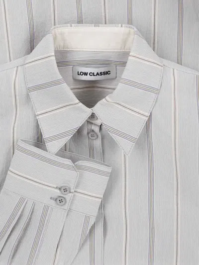 Low Classic Striped Collared Neck Long Sleeves Top In Grey