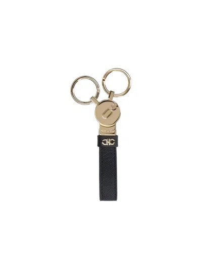 Ferragamo Logo-embossed Leather Keychain In Black