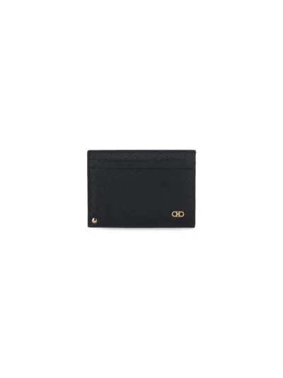 Ferragamo Gancini Bi-fold Wallet In Grained Leather In Black