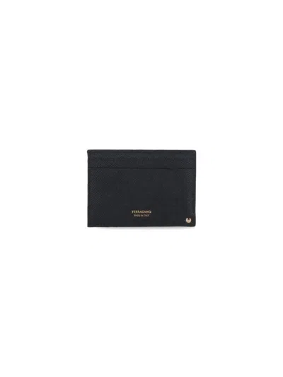 Ferragamo Gancini Bi-fold Wallet In Grained Leather In Black