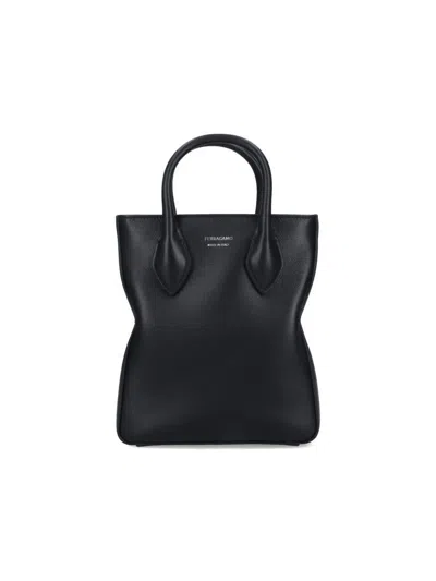 Ferragamo Tote Bag With Adjustable Strap And Top Handles In Black