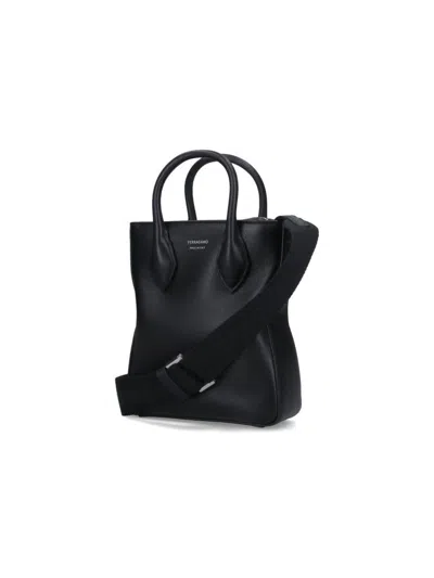 Ferragamo Tote Bag With Adjustable Strap And Top Handles In Black