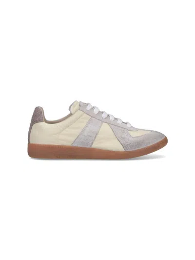 Maison Margiela Sneakers In Beige With Front Lace-up Fastening In White