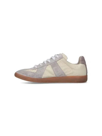 Maison Margiela Sneakers In Beige With Front Lace-up Fastening In White