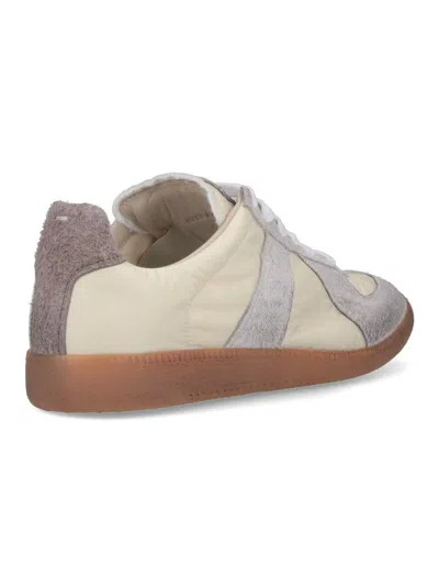 Maison Margiela Sneakers In Beige With Front Lace-up Fastening In White