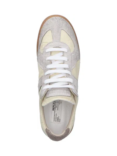 Maison Margiela Sneakers In Beige With Front Lace-up Fastening In White