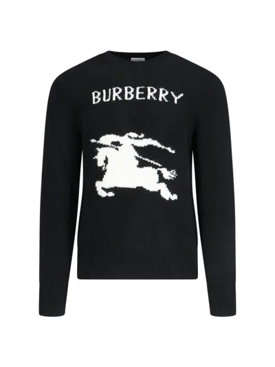 Burberry Cashmere Sweater With Bold Horse Graphic And Crew Neck In Black