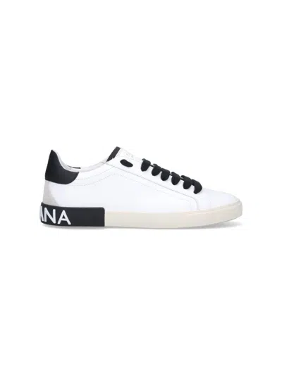 Dolce & Gabbana Portofino Leather Sneakers With Rubberized Logo Shoes In White